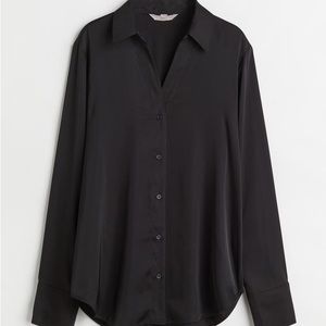 Black Satin Button Down Blouse - H&M